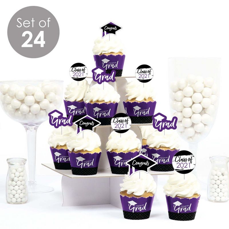 Big Dot of Happiness Purple Grad - Best is Yet to Come - Cupcake Decoration - 2021 Purple Grad Party Cupcake Wrappers and Treat Picks Kit - Set of 24