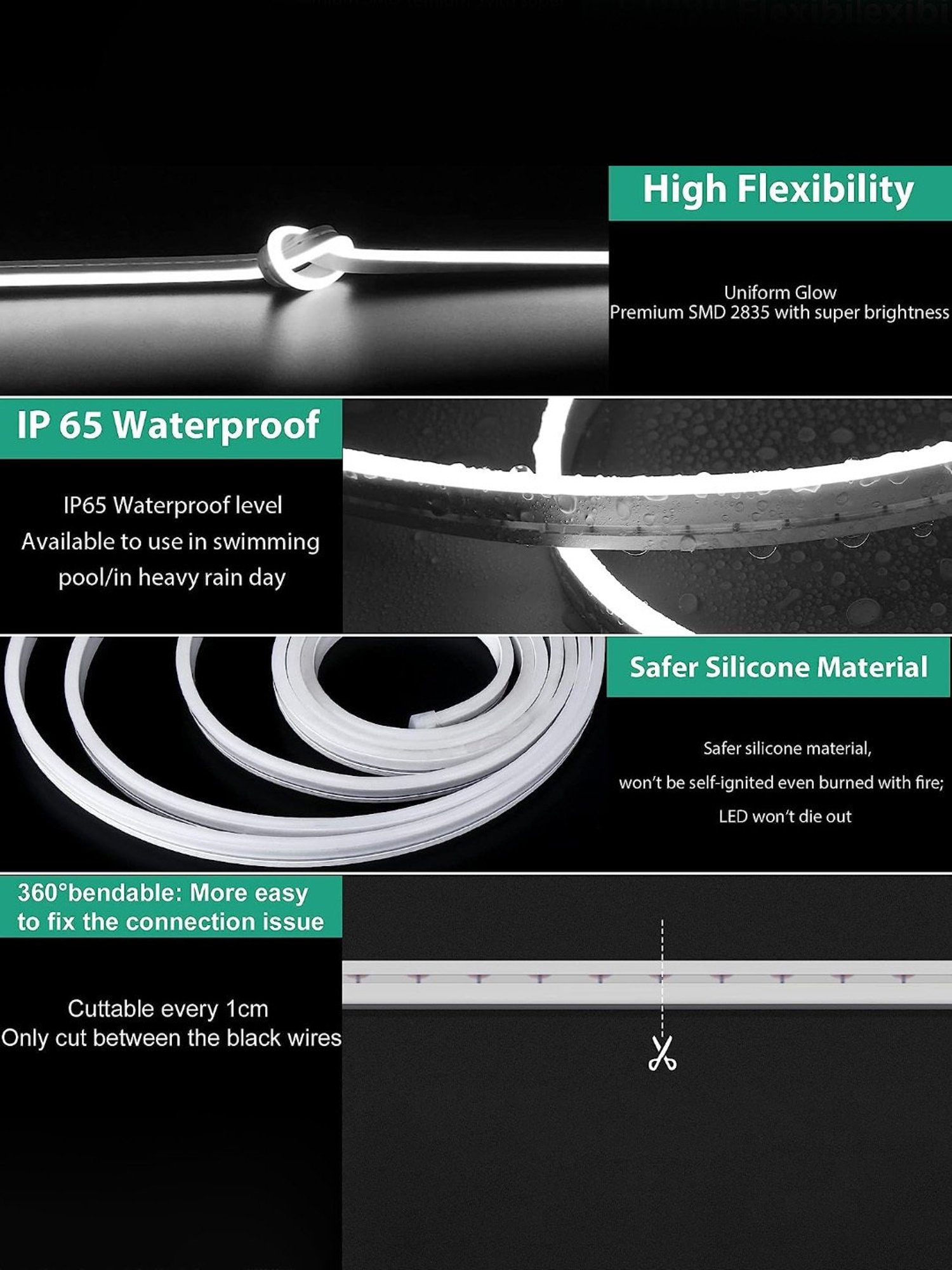 Xergy LED Neon Strip Lights 5Mtr, IP67 Waterproof Neon Rope Light for Home Decoration (White)