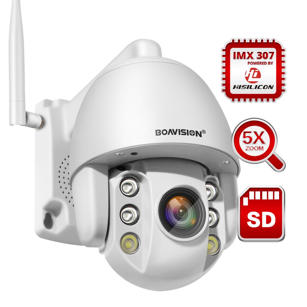 BOAVISION Super Mini 2.5 Inch PTZ Speed Dome WIFI IP Camera 1080P Outdoor 5X Zoom Fixed Lens Wireless Camera IR 60m Two Way Audio