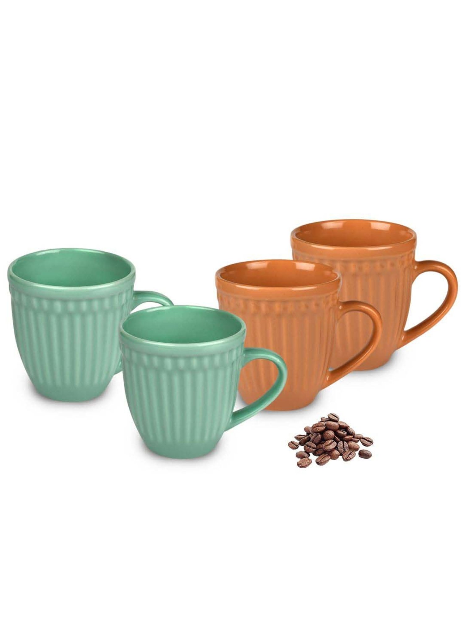 Urban Chef Brown & Green Ceramic Handcrafted Microwave Safe Tea Cup - Set of 4