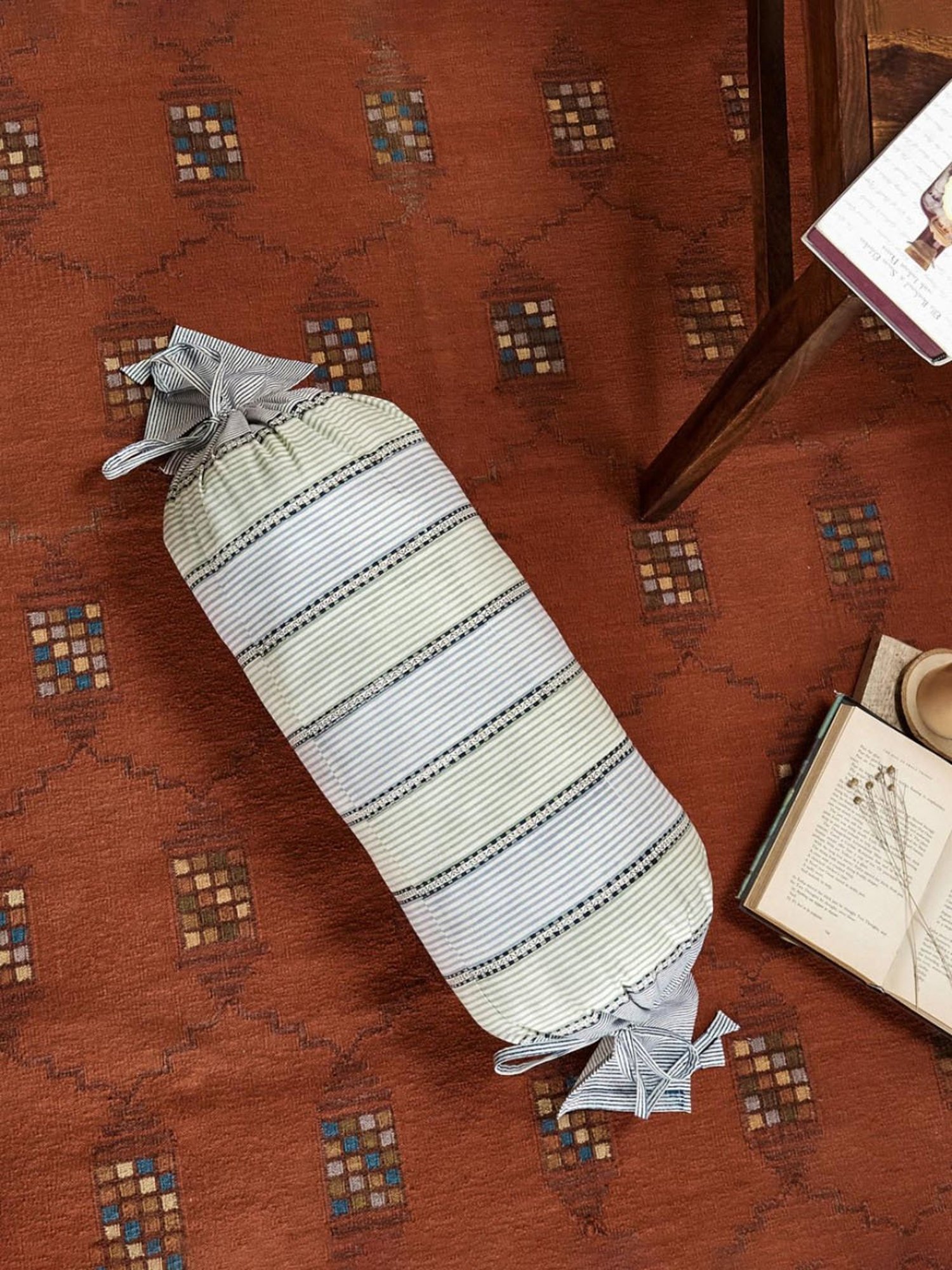 Fabindia Blue Cotton 116 TC 325 GSM Coramandel Cushion Cover