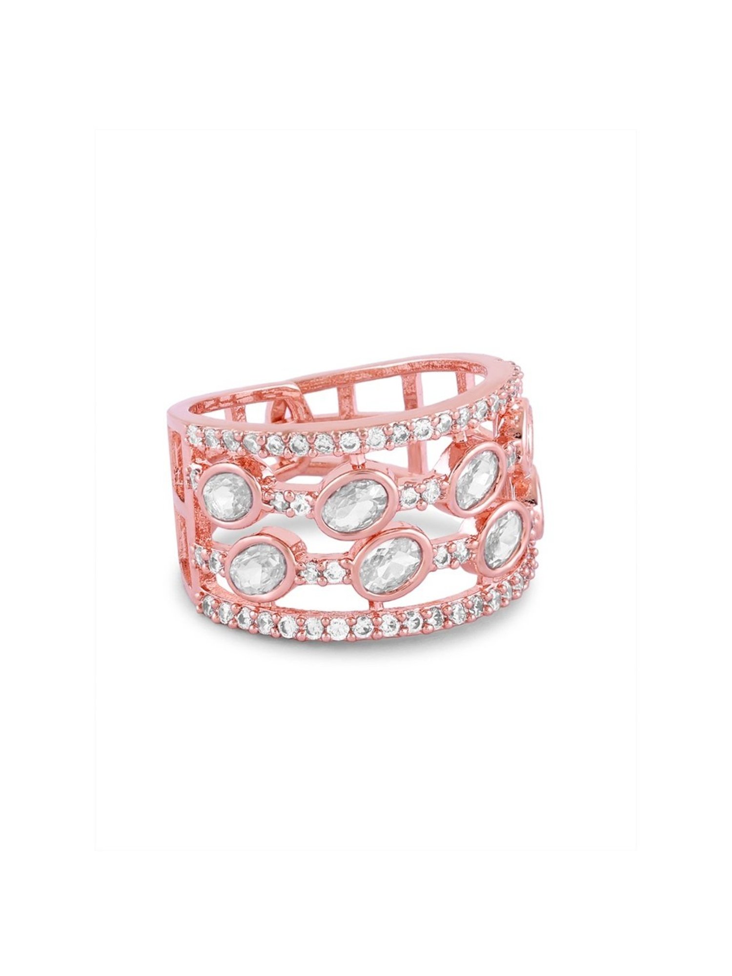 Zaveri Pearls Rose Gold Dazzling Cubic Zirconia Party Bling Statement Brass Ring-ZPFK16484