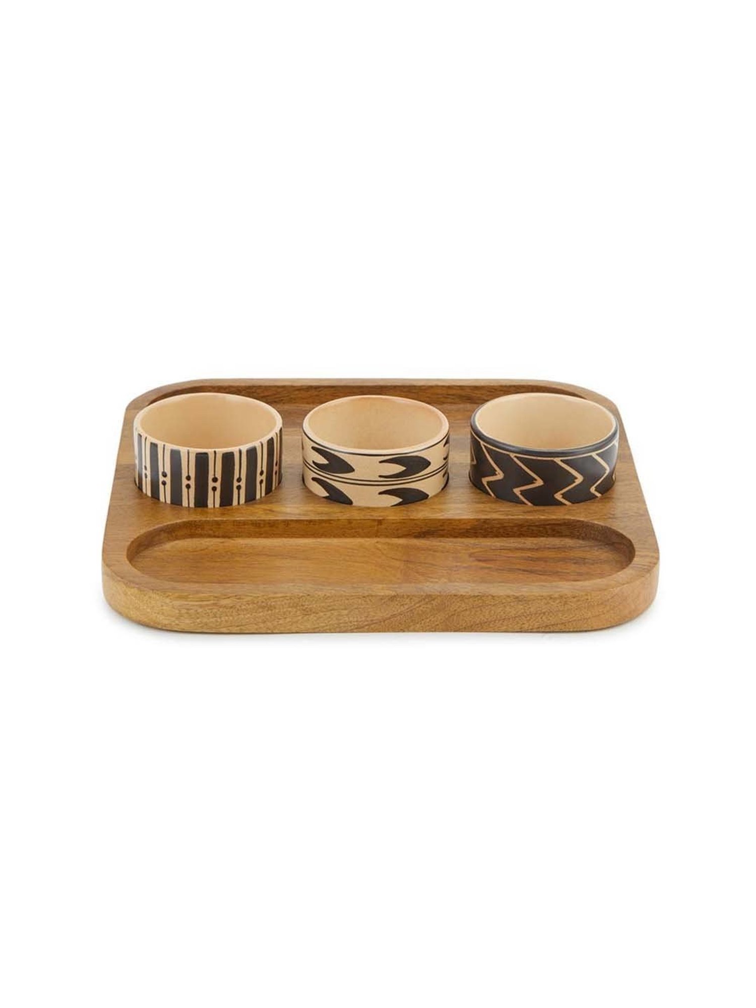 Fabindia Thar Natural Wood 1 Platter & 1 Dip Bowl