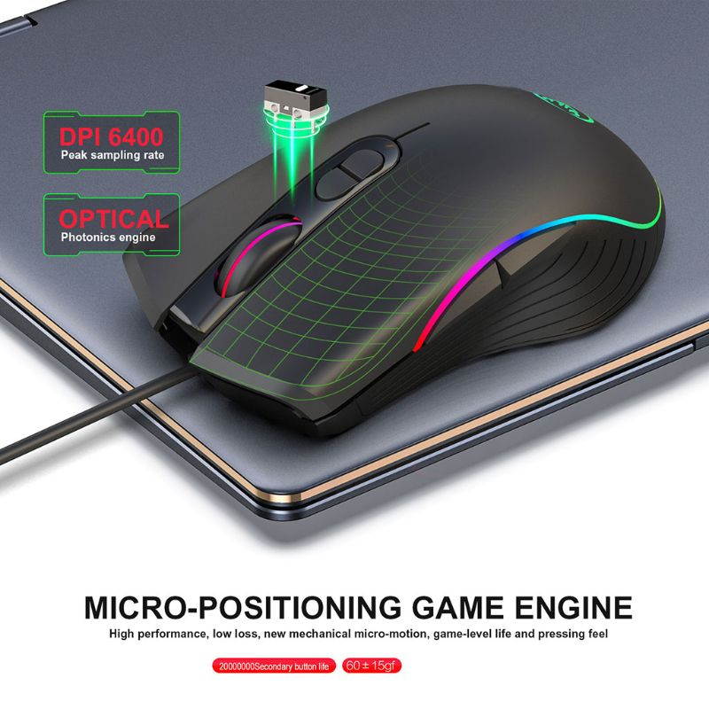Gaming Mouse 7 Buttons 6400Dpi Optical USB Wired Desktop Mice RGB Backlit Mice for PC Computer Laptop Gamers