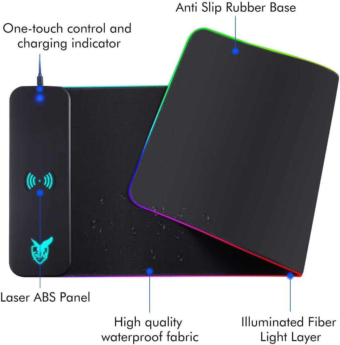 Wireless Charger Extended RGB Mouse Pad, Non-Slip Rubber Base 10 Lighting Modes 4mm Ultra Thick for Samsung Galaxy S10/S9/S8 Plus Note 9/8 iPhone 8/X/XR/XS/11/11 Pro
