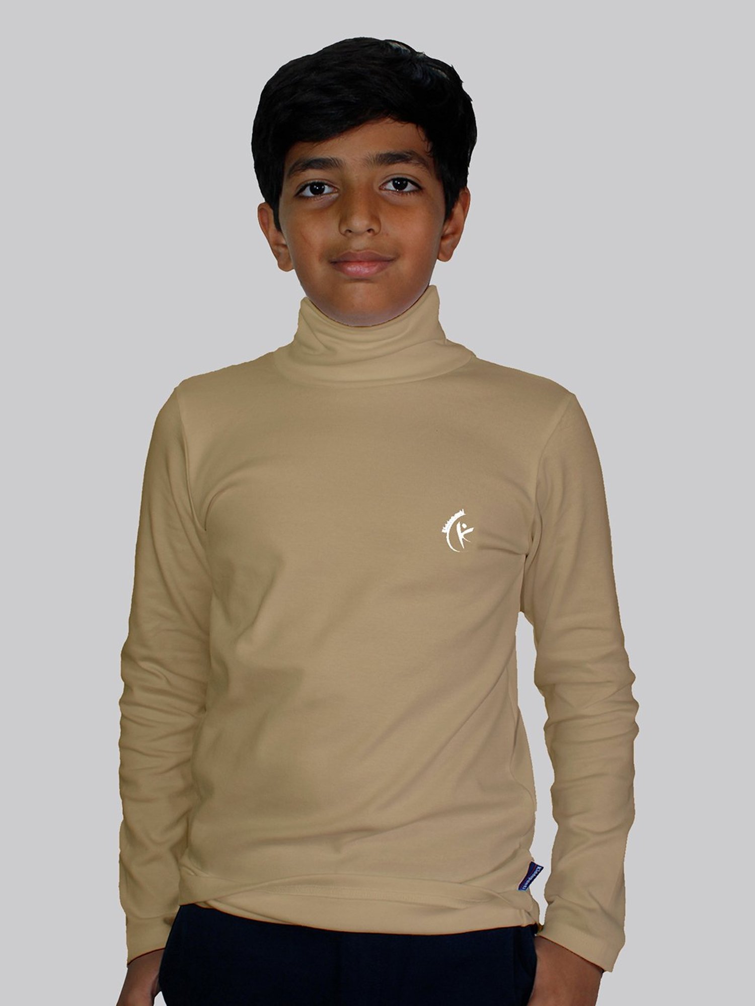 Kiddopanti Kids Light Beige Solid Full Sleeves T-Shirt