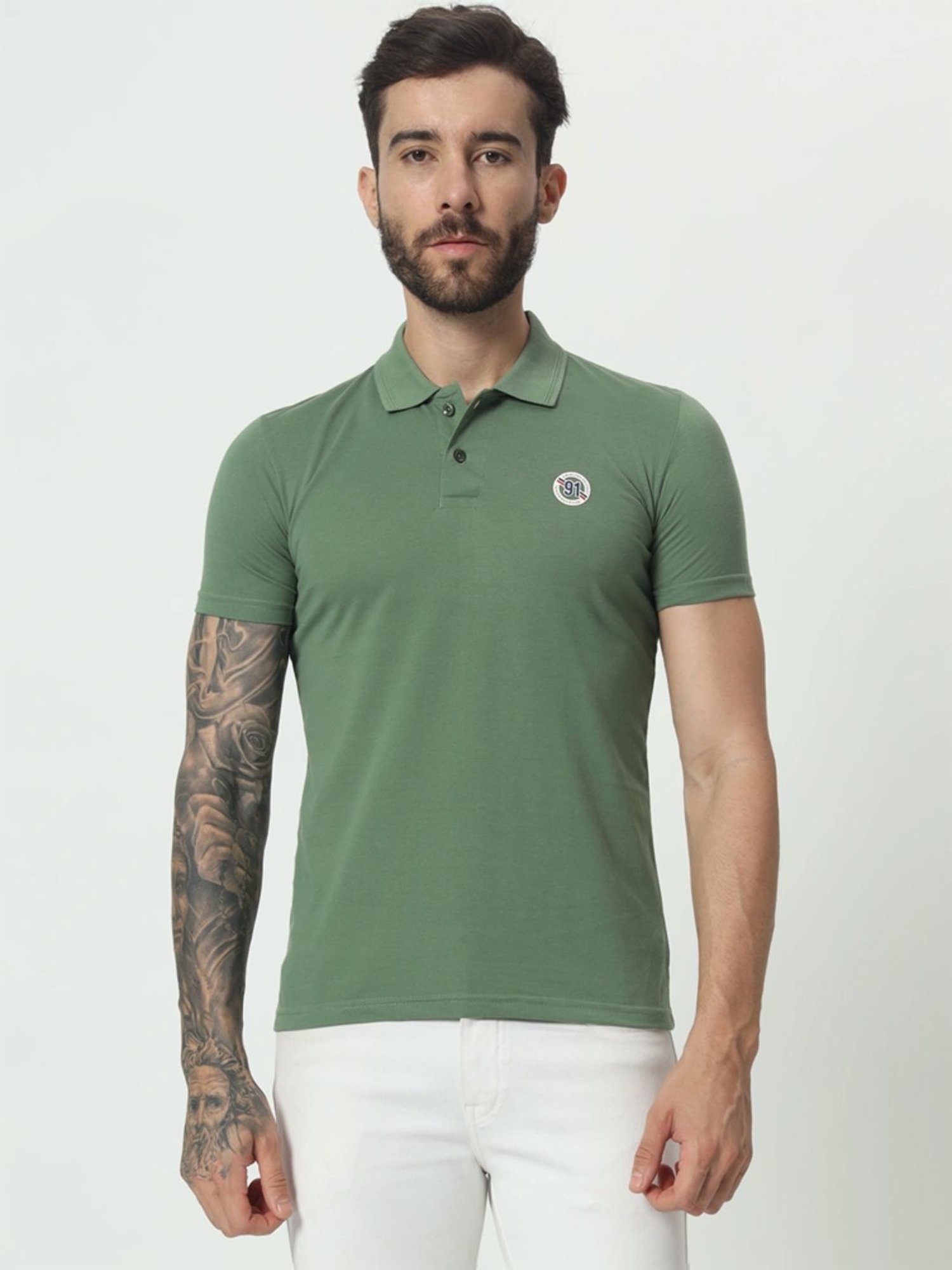 Tab91 Green Regular Fit Printed Polo T-Shirts