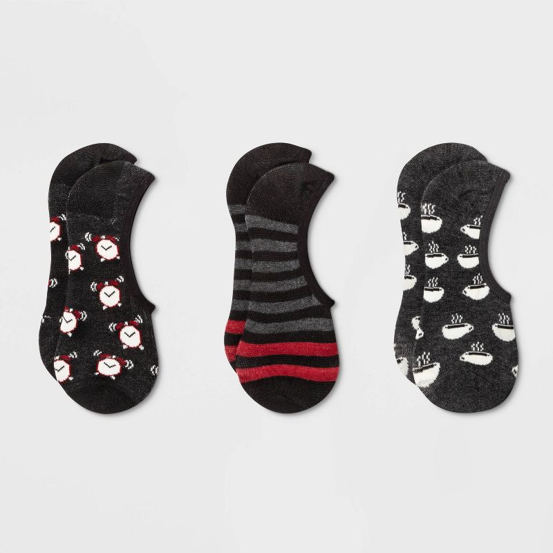 Women's Coffee And Alarm 3pk Liner Socks - Xhilaration™ Gray/Black 4-10