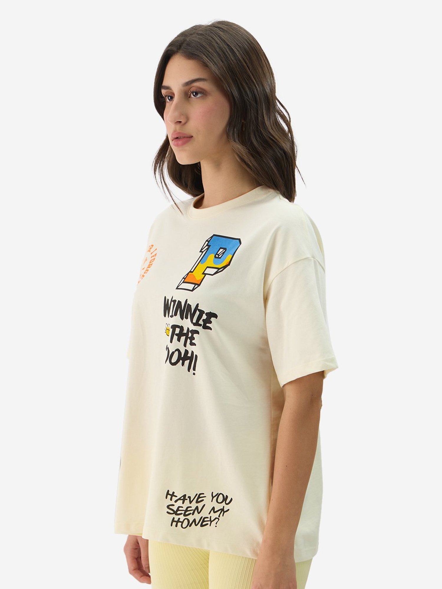 The Souled Store White Cotton Graphic Print Oversized T-Shirt