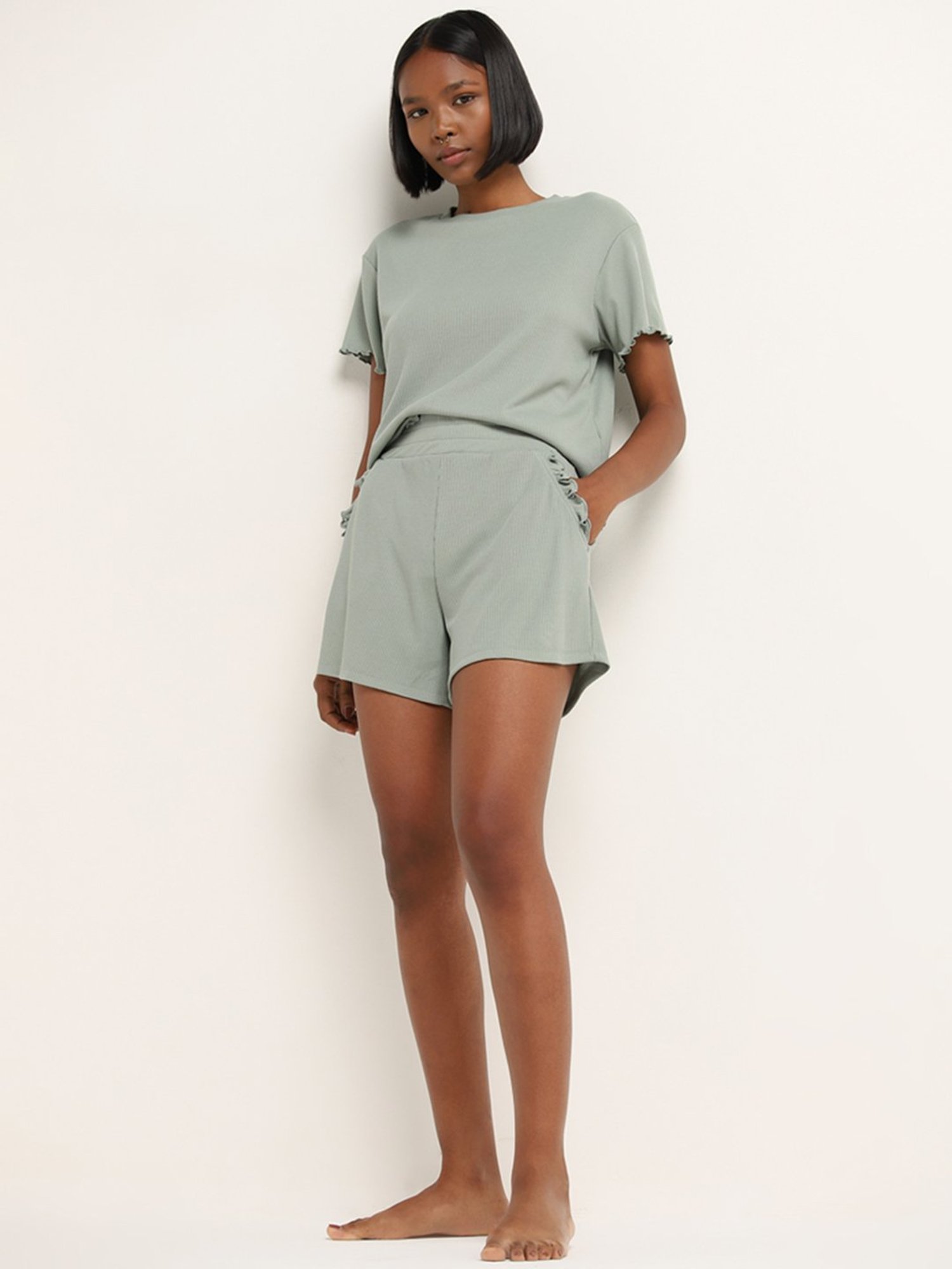 Superstar by Westside Sage Ribbed Textured High-Rise Shorts