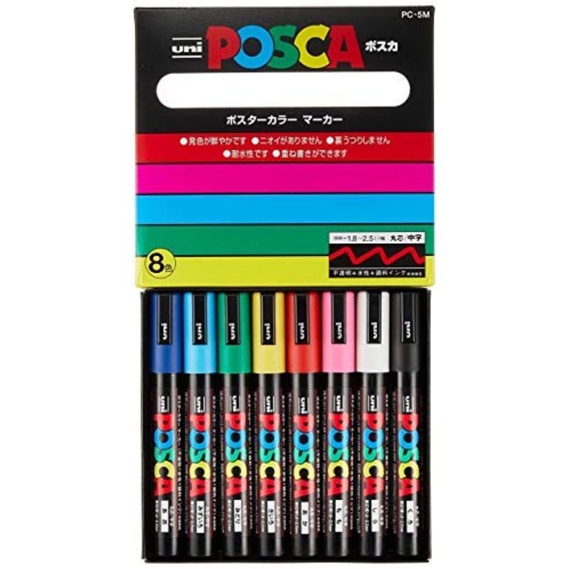 Mitsubishi Pencil Water-based Pen-Poska Medium letter round core 8 colors PC5M8C Japan