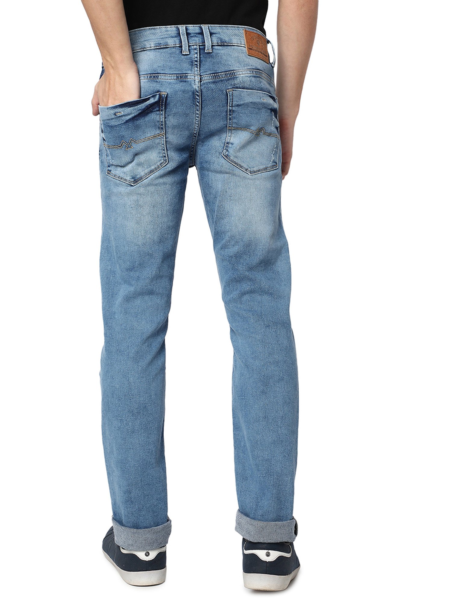 Mufti Light Blue Super Slim Fit Lightly Washed Distressed Jeans