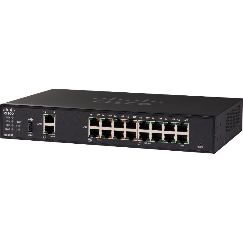 Cisco RV345P Router - 18 Ports - PoE Ports - Management Port - SlotsGigabit Ethernet - Rack-mountable