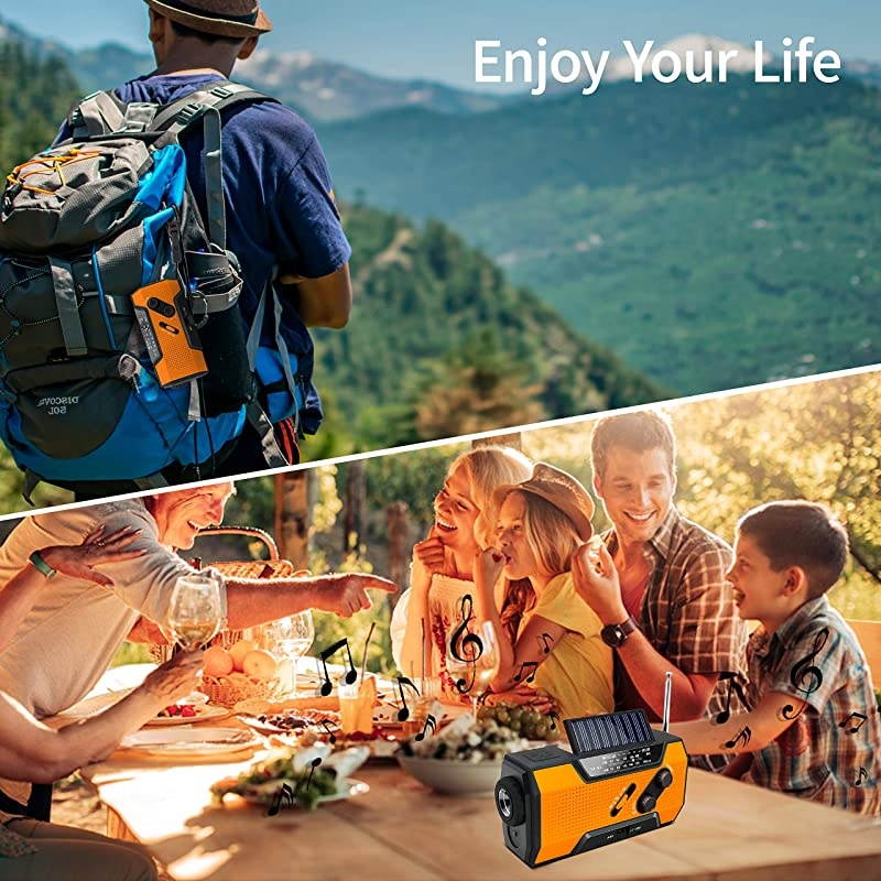 Solar Crank Radio AMFMNOAA Weather Radio with Flashlight2000 mAh Power BankSOS Alarm Reading LampPhone Charger for Tornadoes Hurricanesand Storms Orange