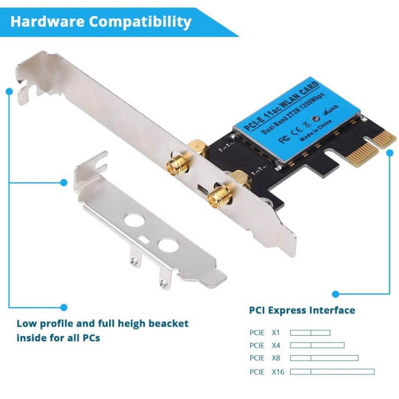 Wireless Adapters WiFi Card Wireless Network Card AC1200Mbps PCIe Dual Band 5G/2.4G Wireless WiFi Adapter Network Card For Windows 10/Windows 8/Windows 7