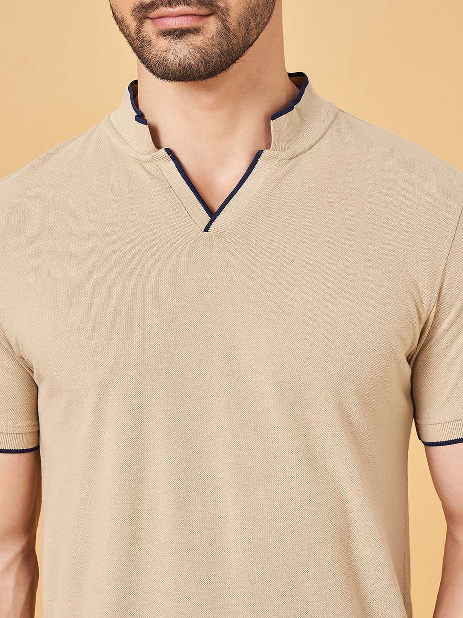 Byford By Pantaloons Beige Slim Fit T-Shirt