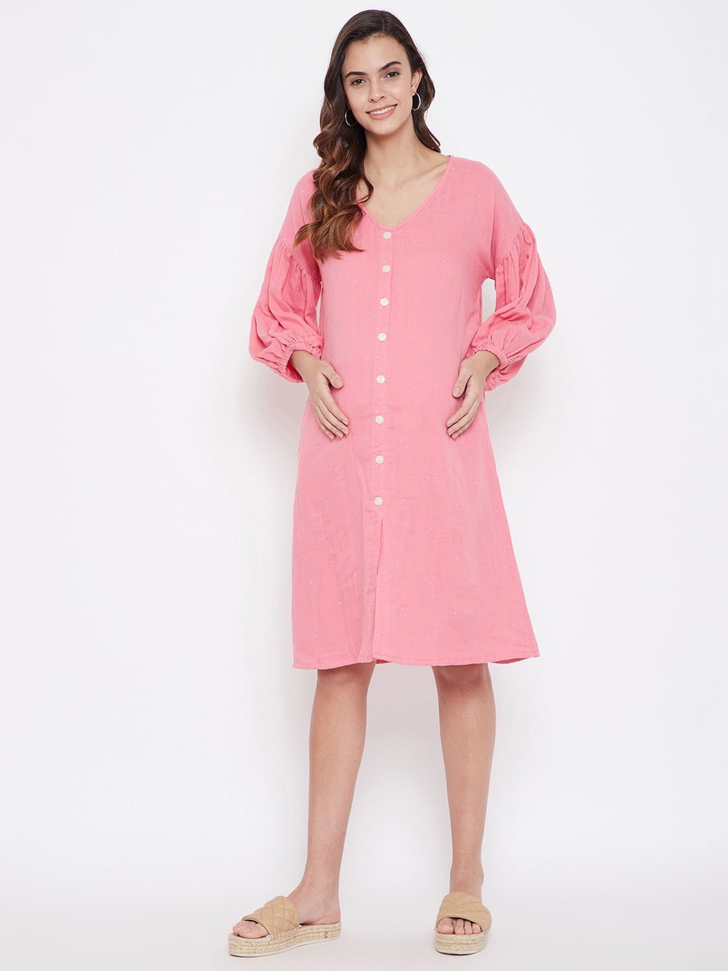 The Kaftan Company Pink Polka Dot Maternity Kaftan Dress