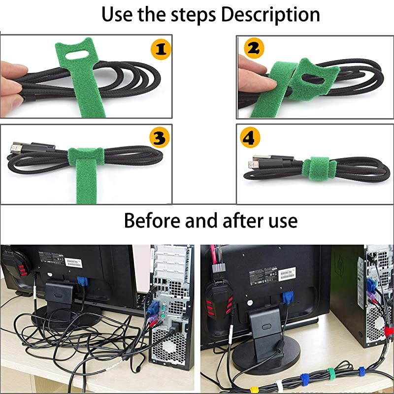 50PCS Cable Ties Reusable, Premium 6-Inch Hook and Loop Cord Organizer Wire Ties, Microfiber Cloth Cable Management Straps, 5 Colors