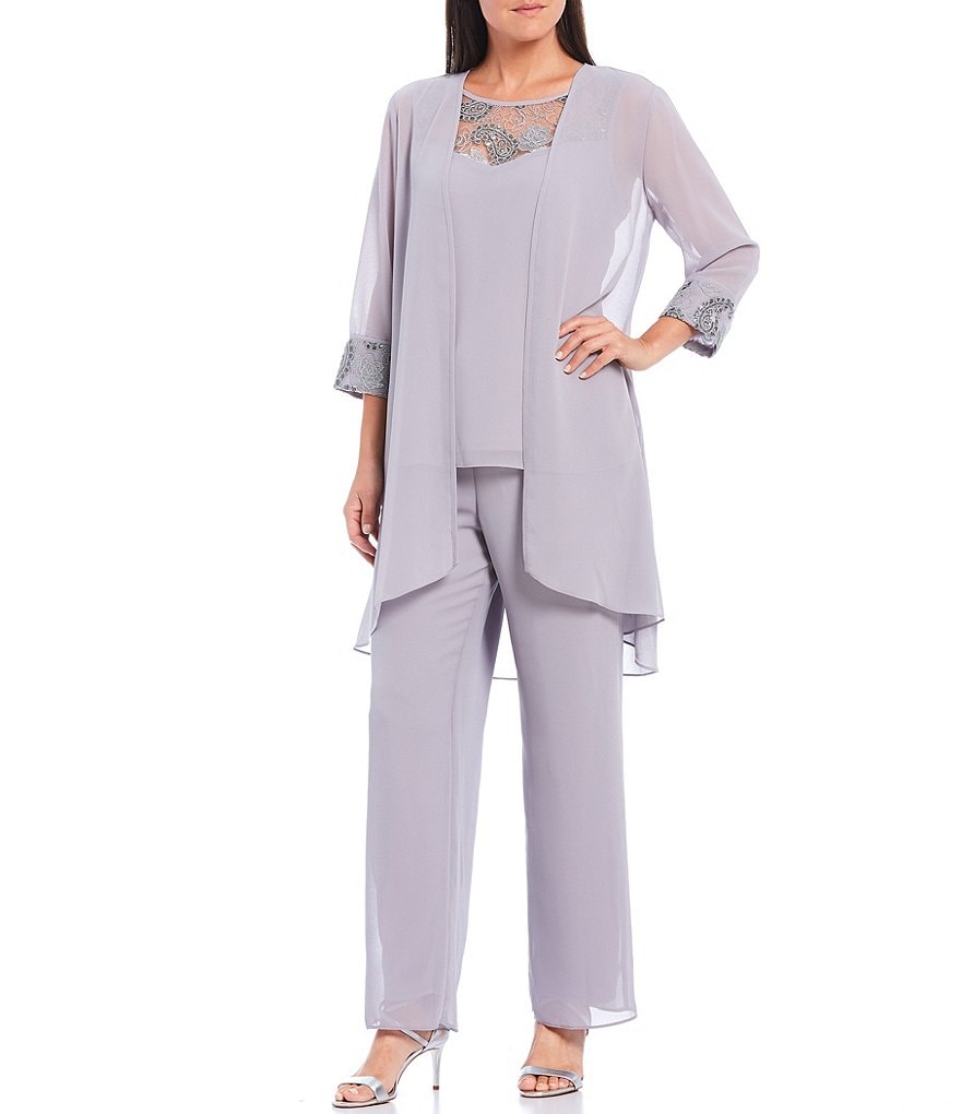 Le Bos Embroidered Chiffon 3-Piece Pant Set