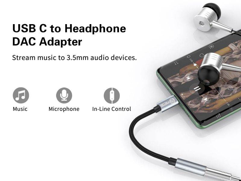 ApeSonic Pebble : USB C (Type C) Audio Adaptor, ALC4050 High Resolution DAC, to 3.5mm AUX, 32bit 384kHz Hi Res, Class G Amp, Aluminum Casing, Texture Cable, Replace 3.5mm Jack of Smart Phone