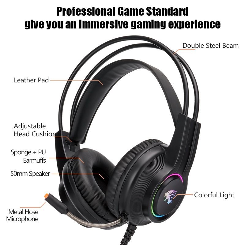 Gaming Headset, Joso 3.5mm Wired Bass Stereo Noise Isolation Over Ear Gaming Headphones with Mic & LED Light for PC, Laptop, Computer, Cellphone, PS5, PS4, Nintendo Switch