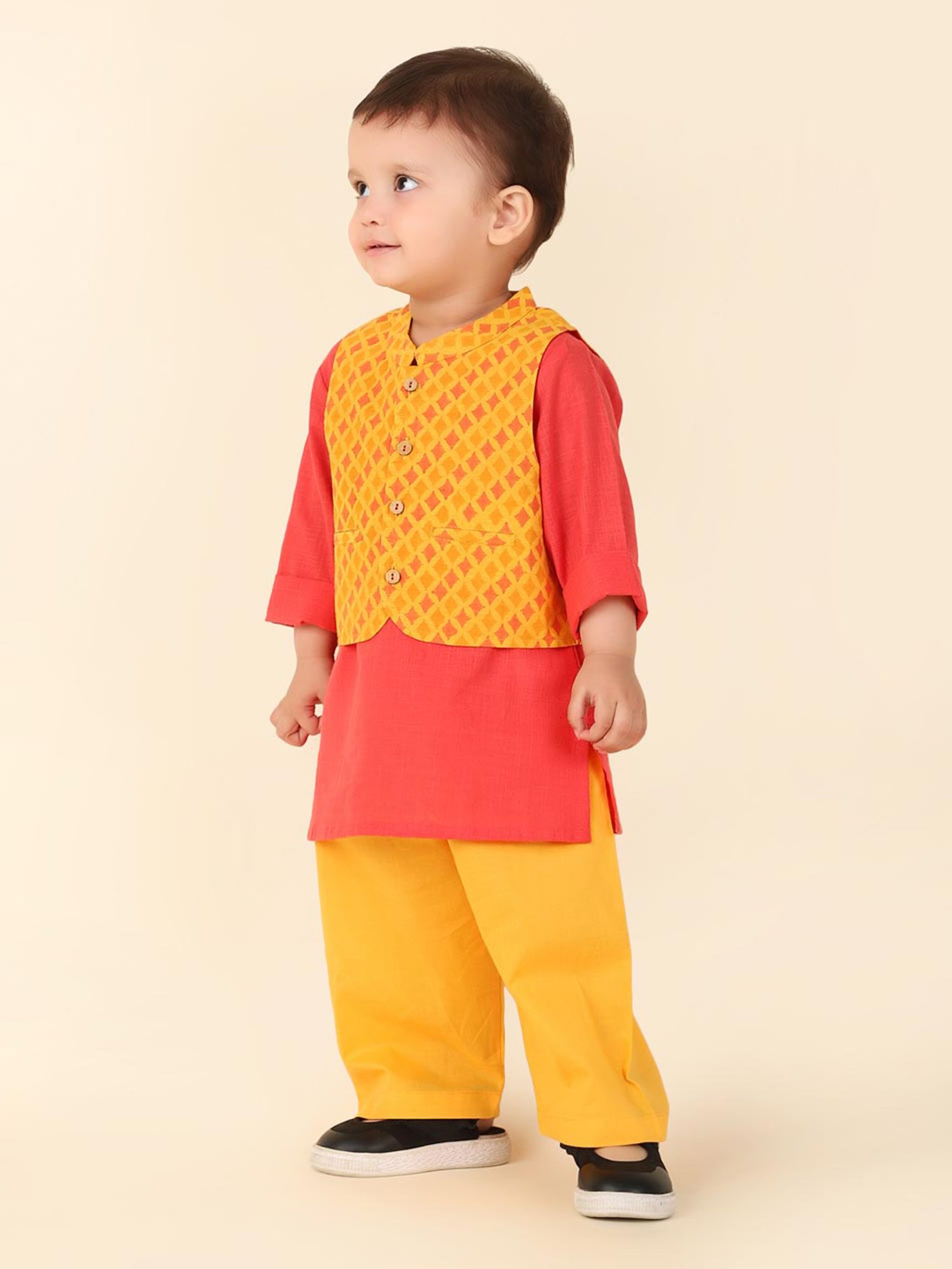 Nino Bambino Kids Navy & White Checks Kurta with Pyjama