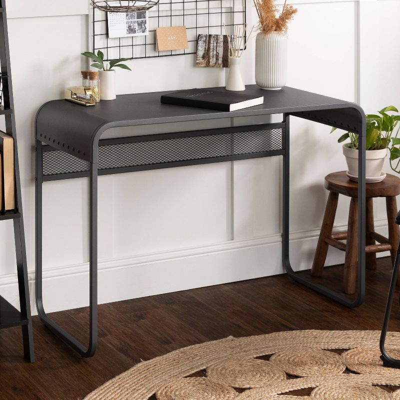 Urban Industrial Metal Curved Top Writing Desk Gray - Saracina Home