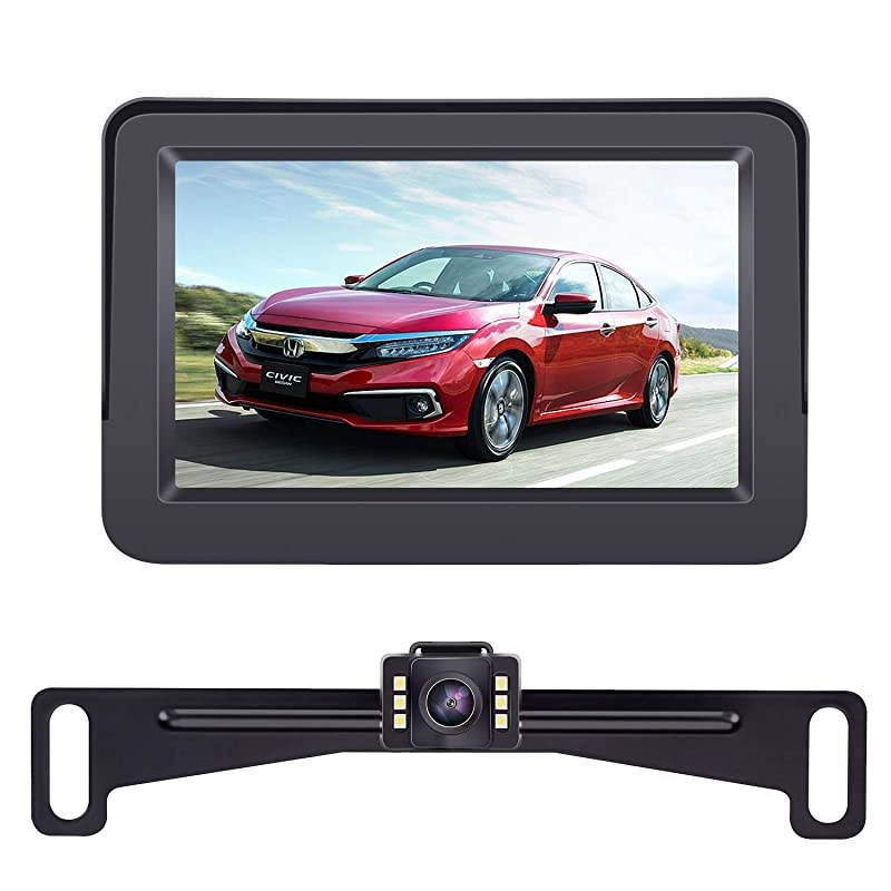 R1 HD 1080P Backup Camera and Monitor Kit 2021 Version Two Channels License Plate Hitch Camera for Cars Trucks SUVs Driving Front/Rear View High-Speed Observation System Super Night Vision