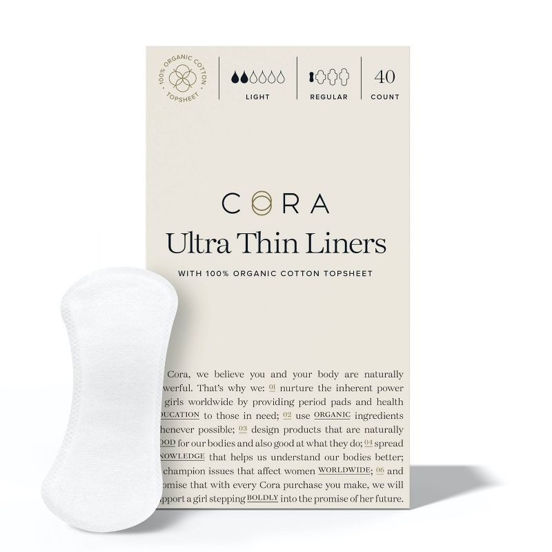 Cora Organic Cotton Ultra Thin Liners for Periods - 40 ct
