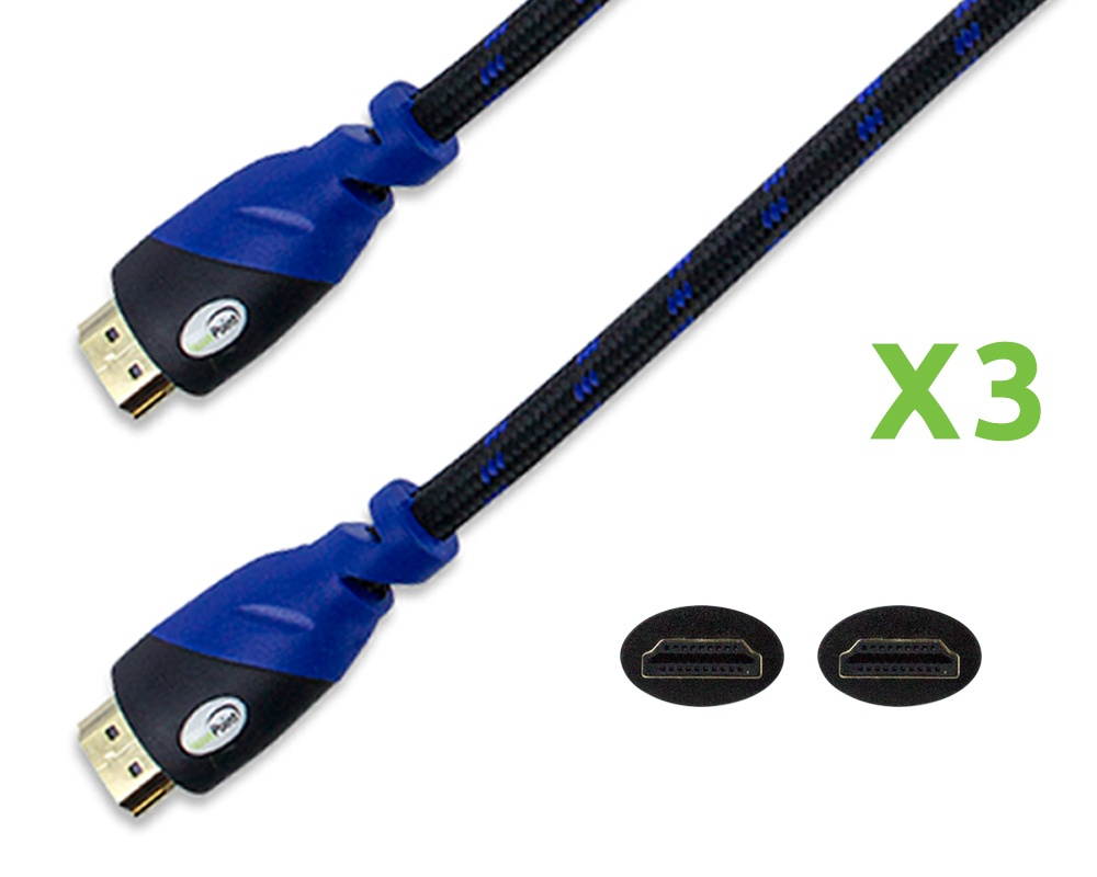 NavePoint HDMI 1.4 Male to Male Cable Black 6 Ft Woven Black 3-pack Blue