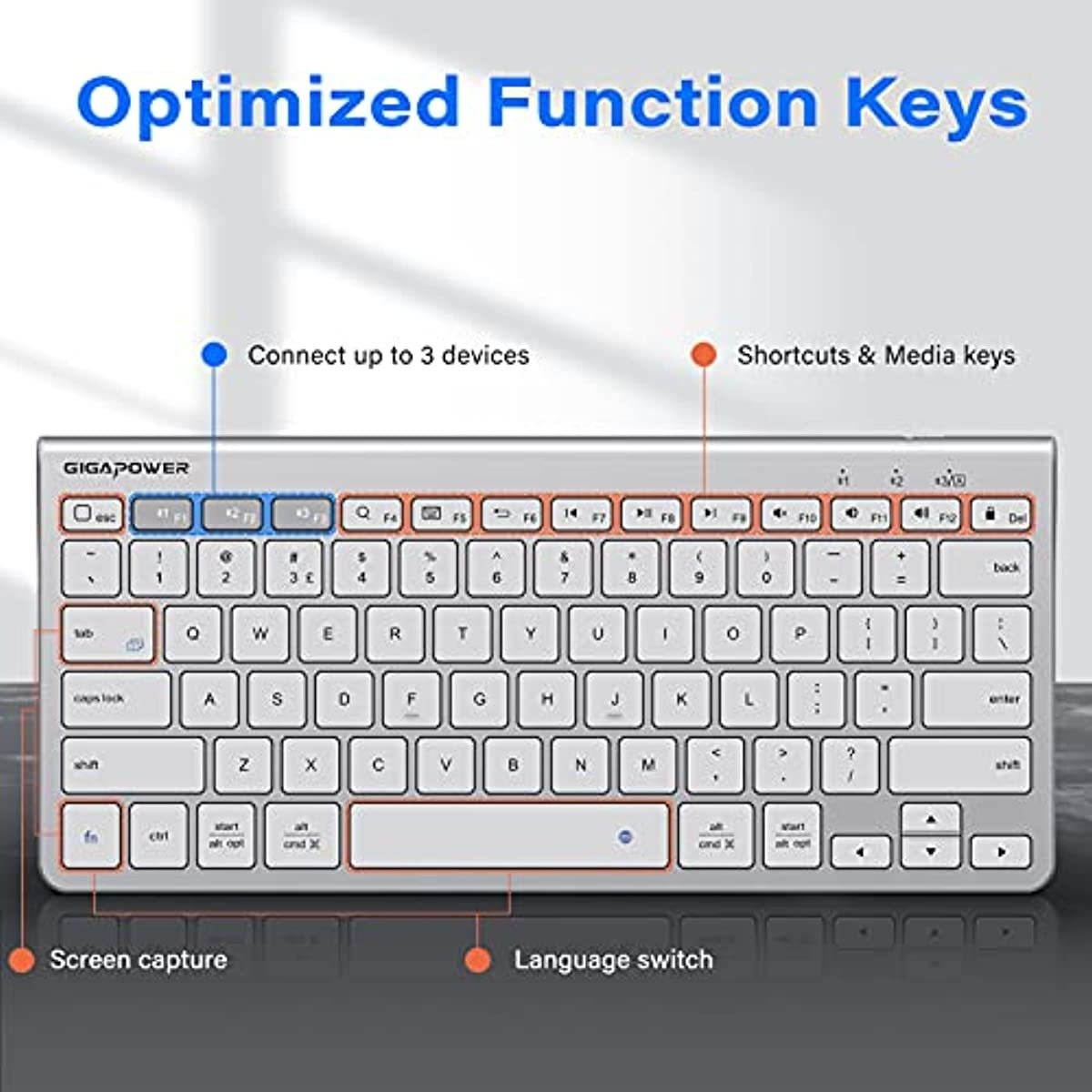 Fintie Gigapower Multi-Device Universal Wireless Bluetooth Keyboard with Foldable Stand for iPad Samsung Surface Tablet Smartphone PC MacBook, iOS, Android, Windows Tablets Phone, Silver