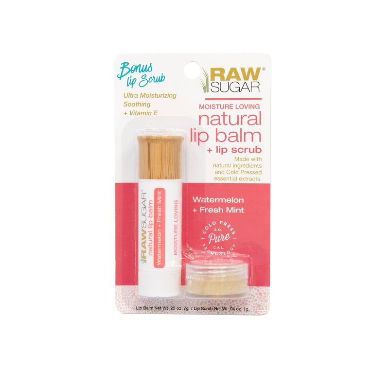 Raw Sugar Moisture Loving Lip Balm + Lip Scrub - Watermelon + Fresh Mint - 0.25oz/2pk