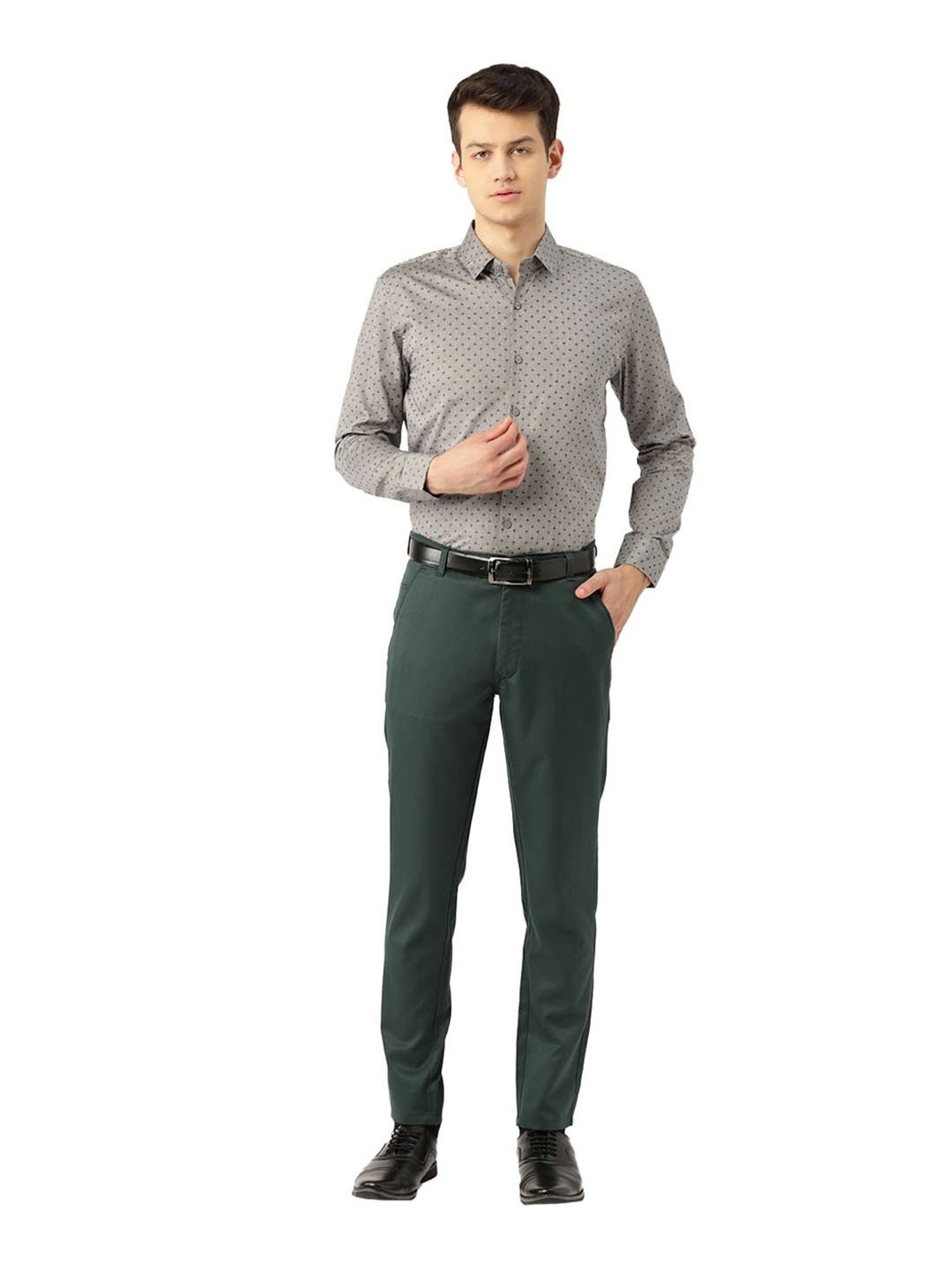 Sojanya Bottle Green Regular Slim Fit Trousers