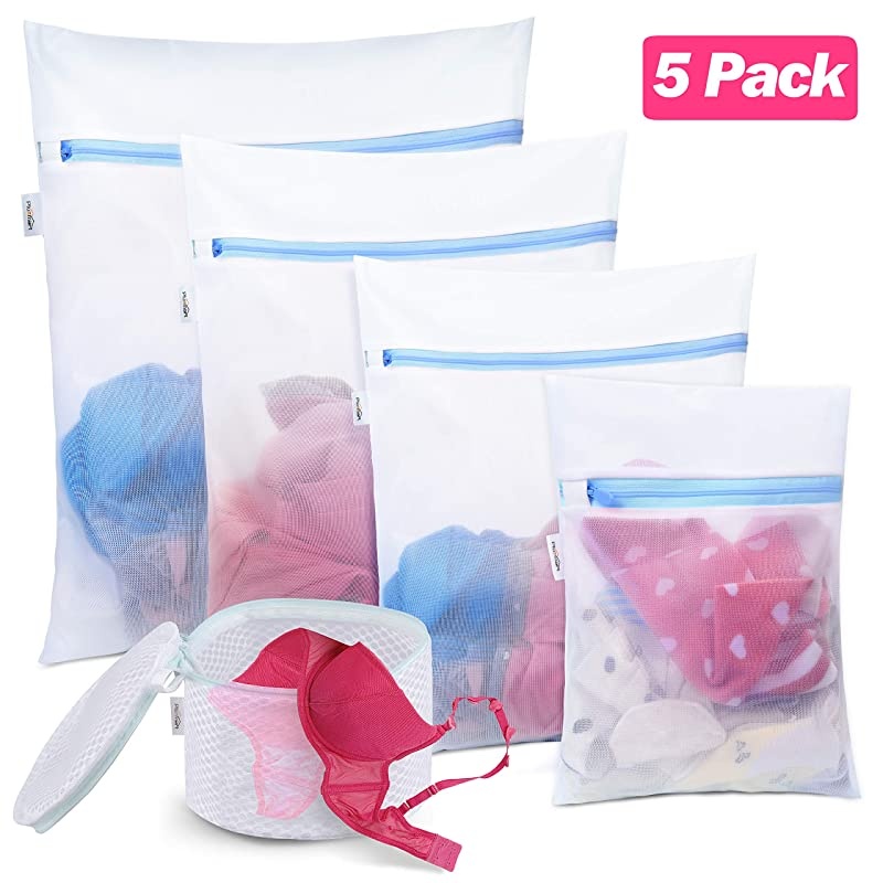 5 Pack Mesh Laundry Bags for delicates Bra Lingerie Wash Bags Zipper Travel Laundry Bag