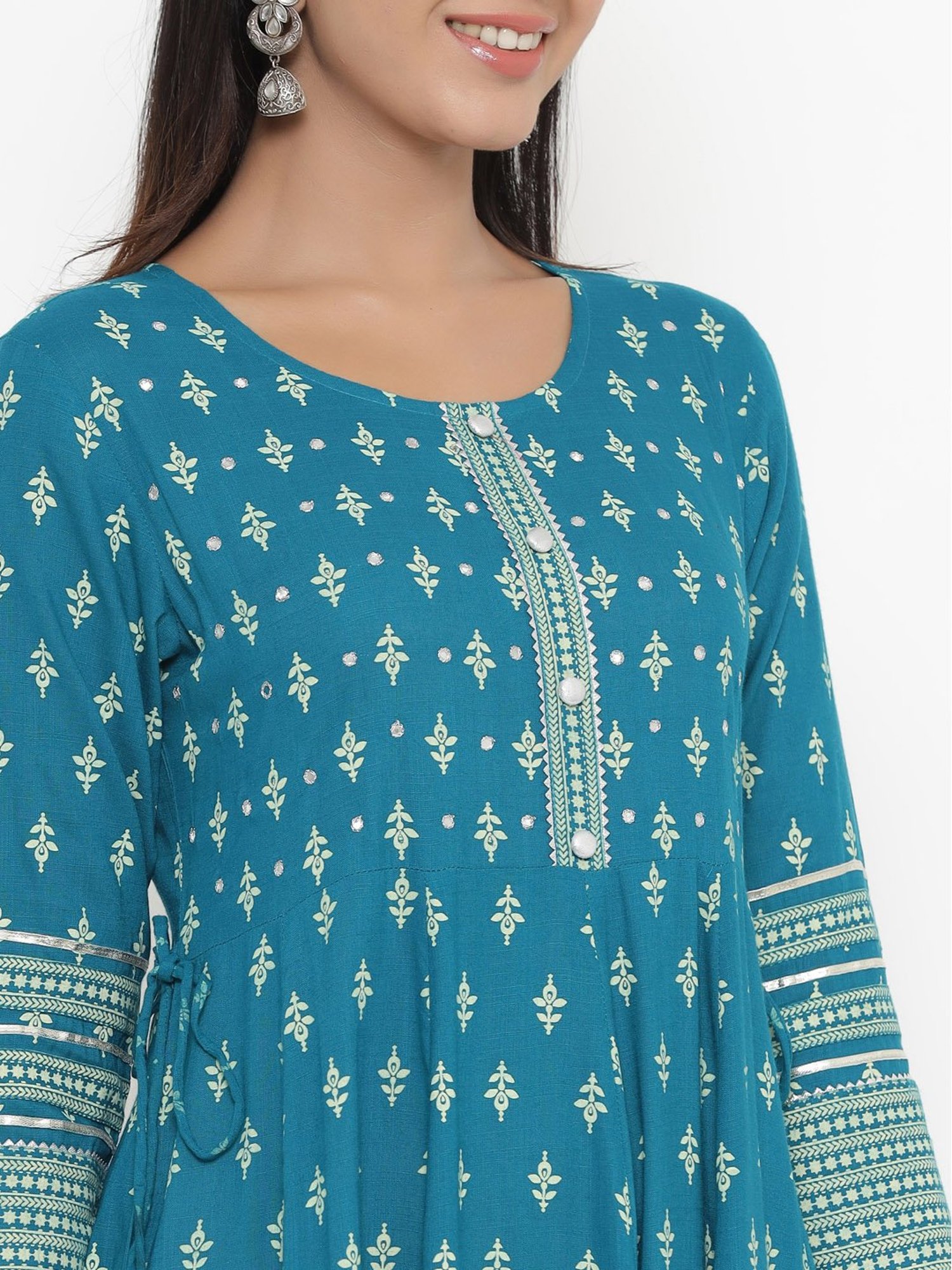 Kipek Blue Printed A Line Kurta With Dupatta