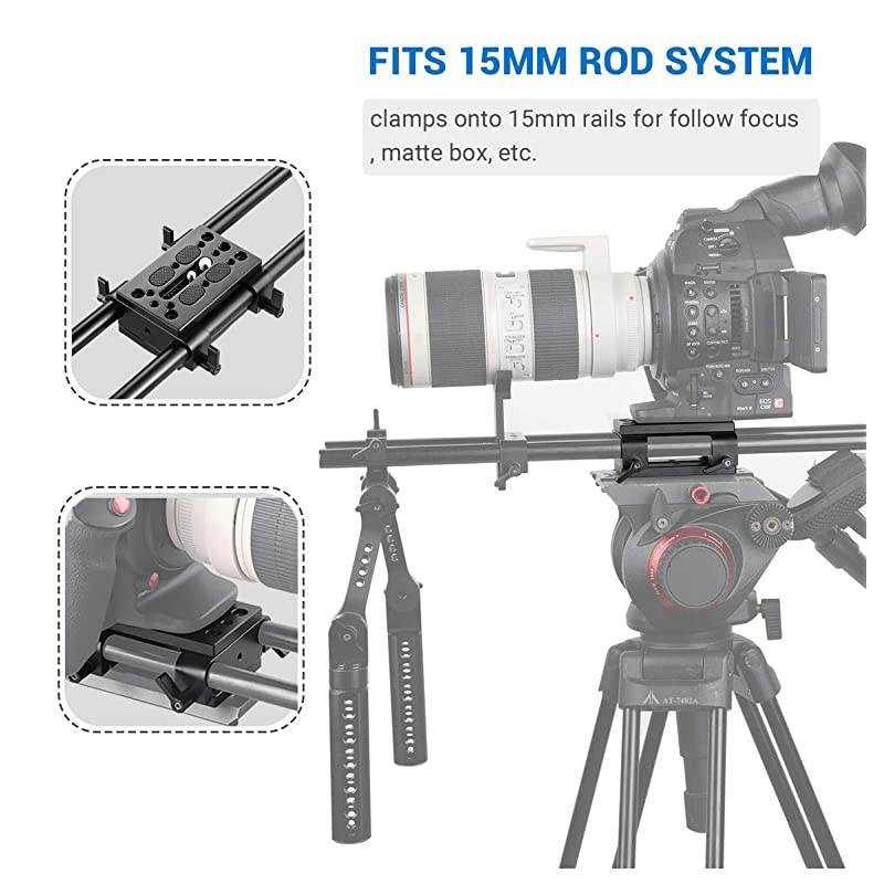 Camera Tripod Mounting Baseplate w15mm Rod Clamp Rail Block for TripodShoulder Support System 1798