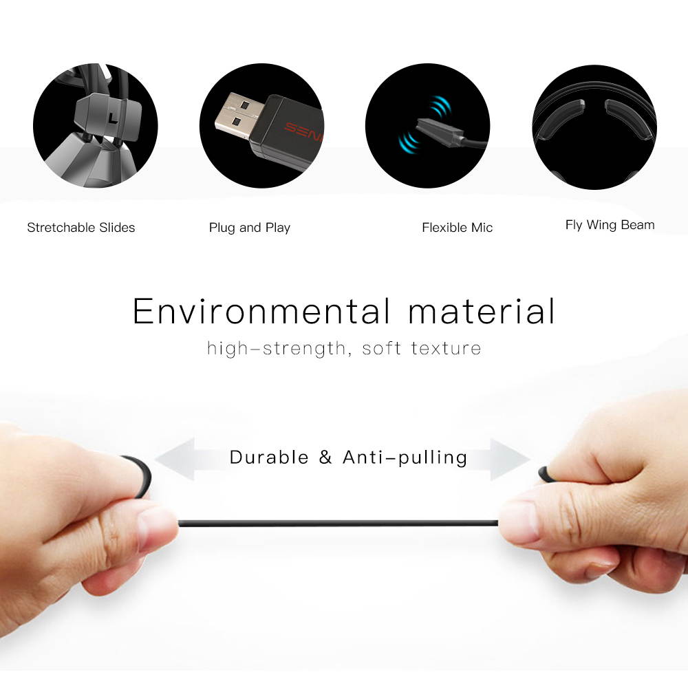 SENICC A6 Wired USB LED PS4 Gaming Headset, Noise Isolation PC Games Headphones, Flying Wing Design, Rotatable Microphone