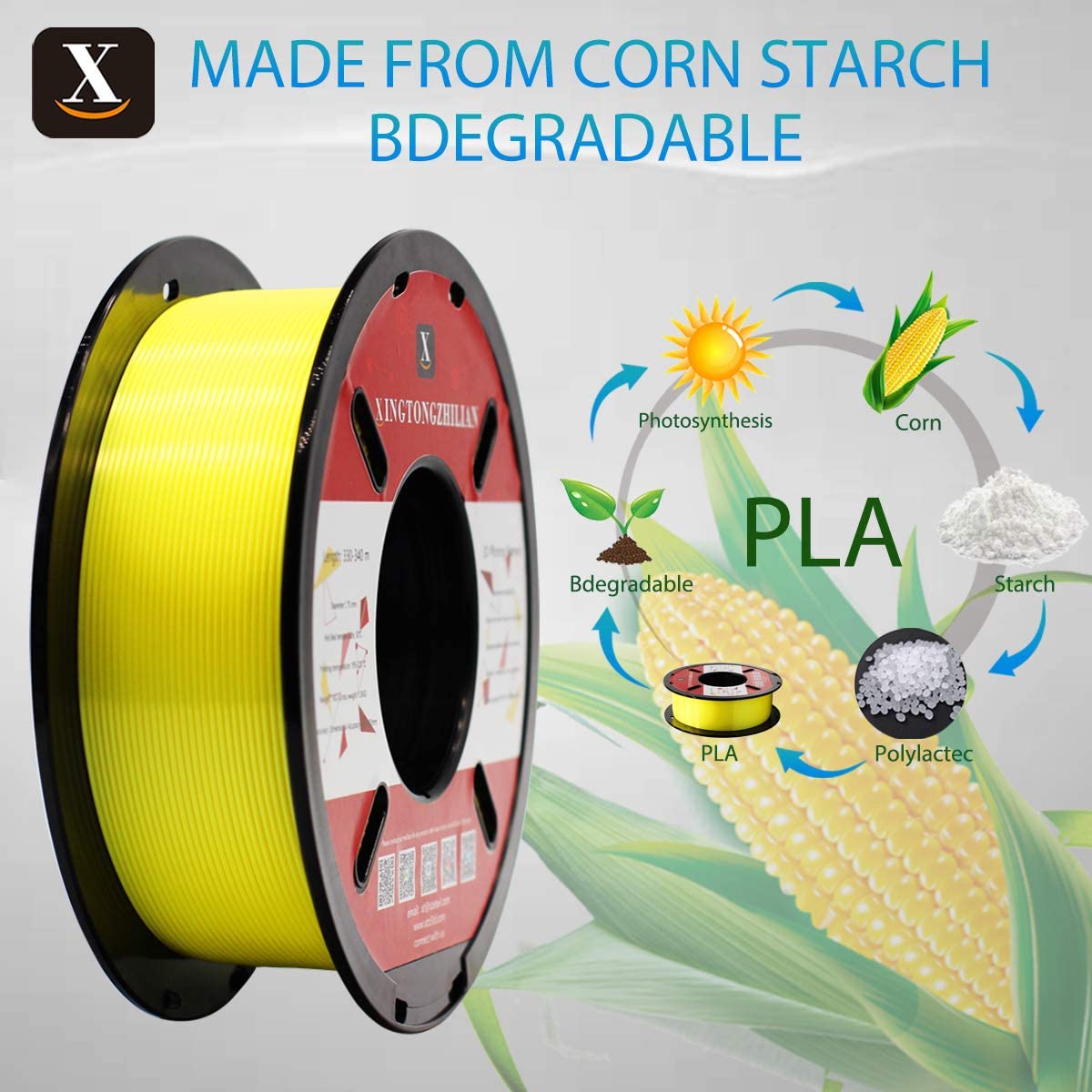 XTZL3D| PLA Material Printing Filament for 3D Printer, Yellow,1kg, 1.75mm
