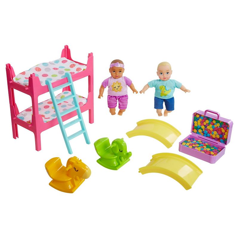Honestly Cute My Lil' Baby Bunk Bed Playroom with Blonde Boy Doll and Brunette Girl Doll