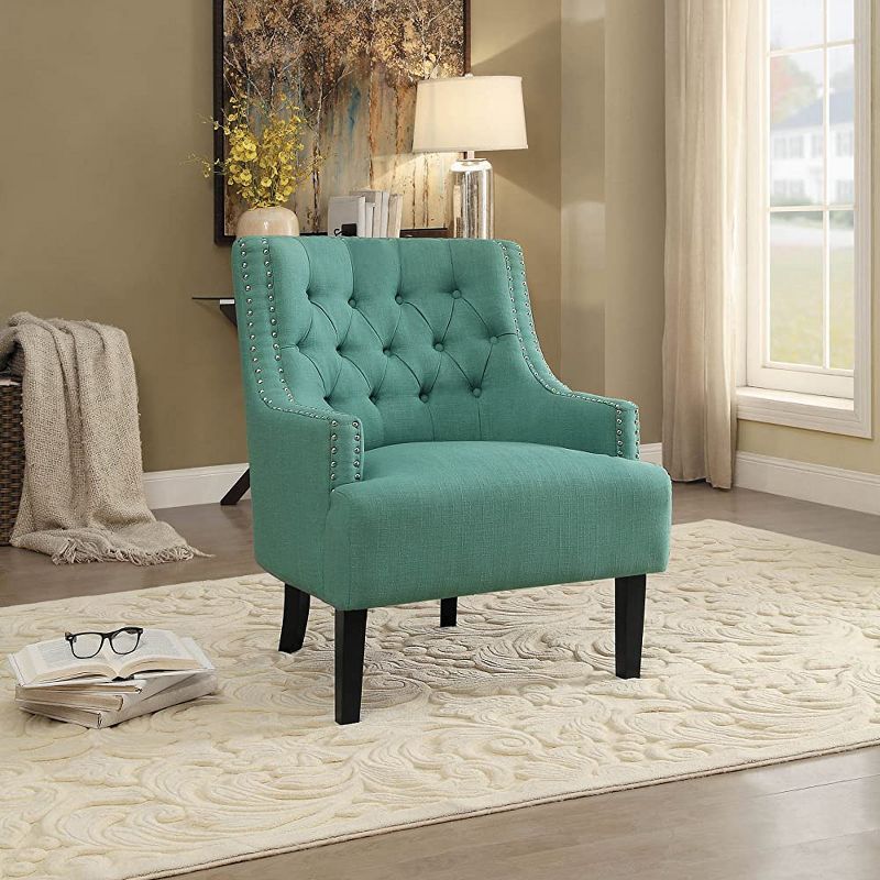 Homelegance Upholstered Diamond Tufted Accent Chair with Sloped Arms and Nailhead Trim, Seat Height 18 inches, Teal Polyester