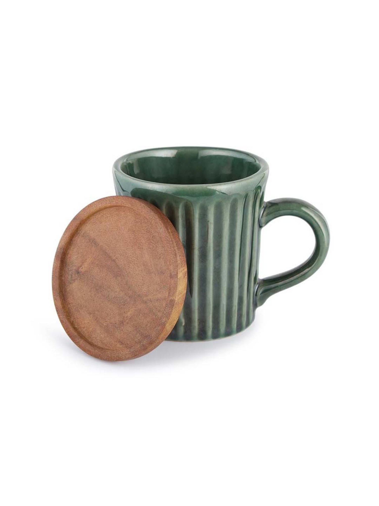 Fabindia Ashvath Green Ceramic Mug With Lid (200 ML)