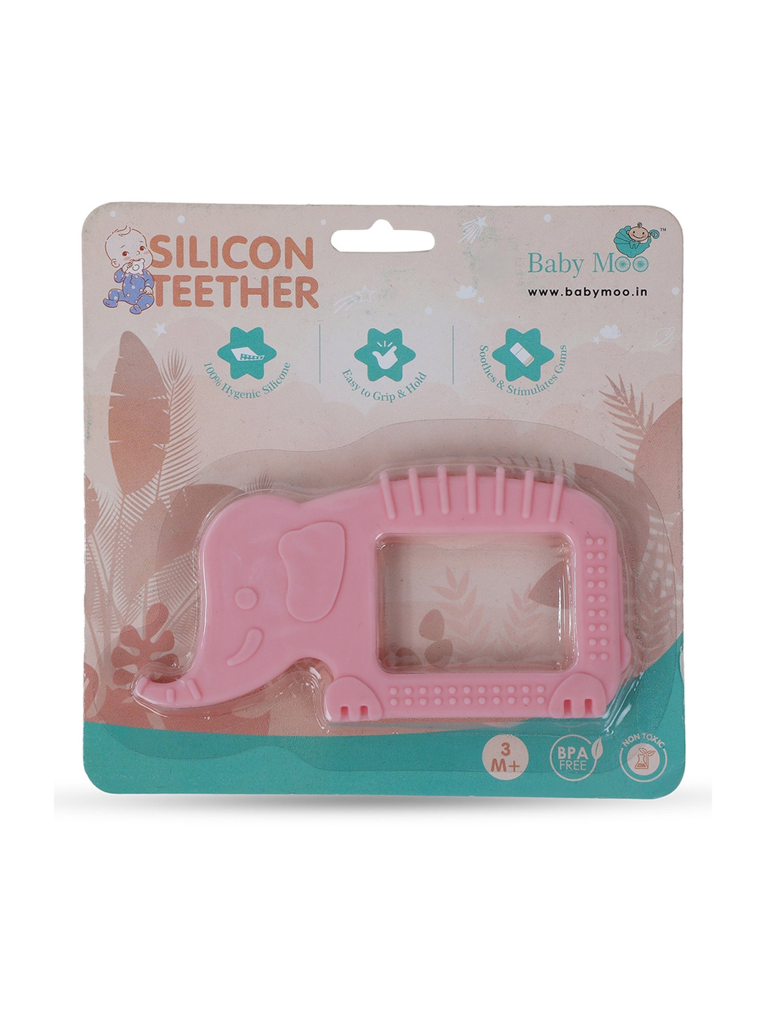 Baby Moo Kids Pink Elephant Soothing Silicon Teether (BPA & Toxin Free)
