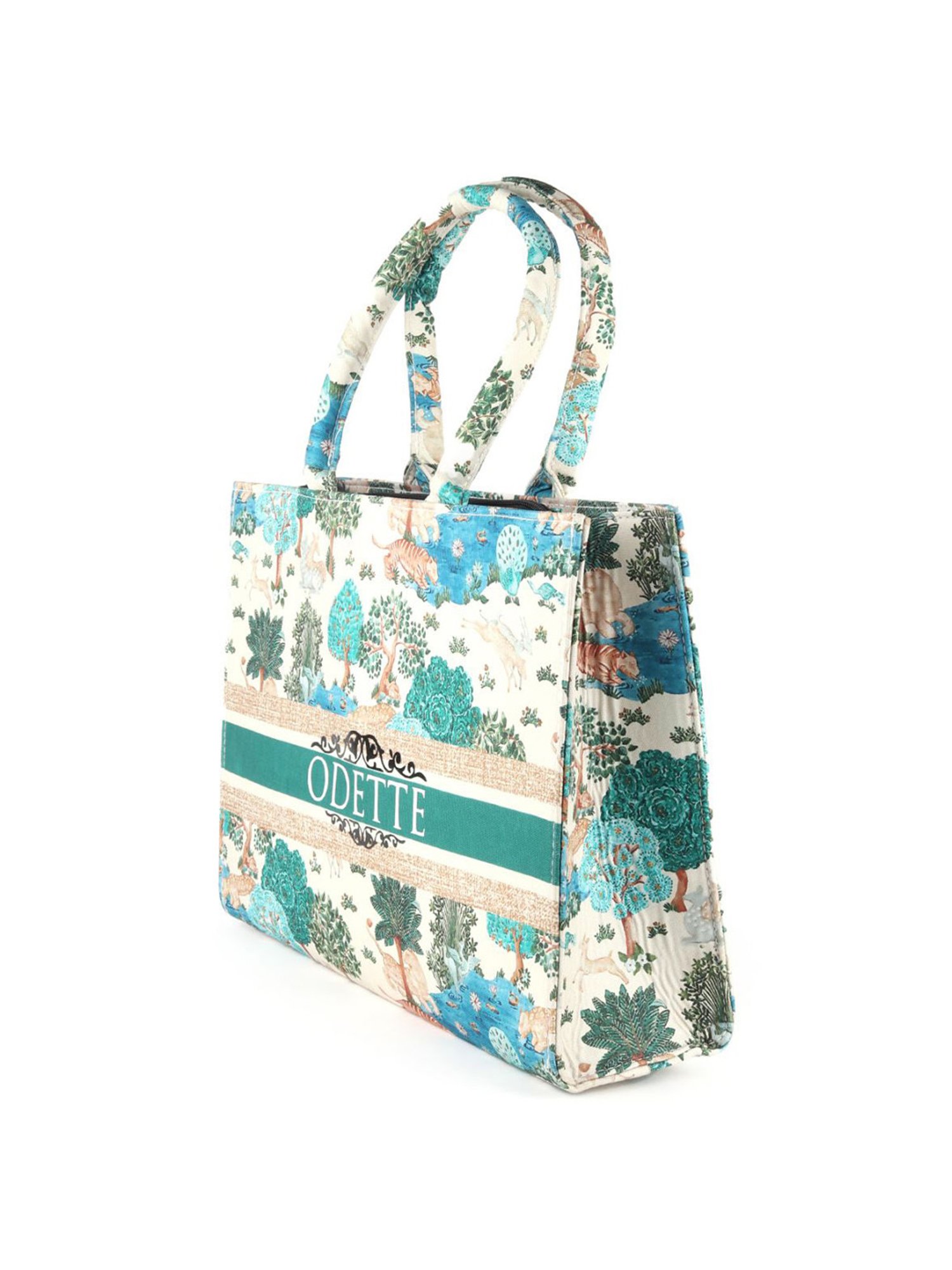 Odette Green Fabric Printed Tote Handbag