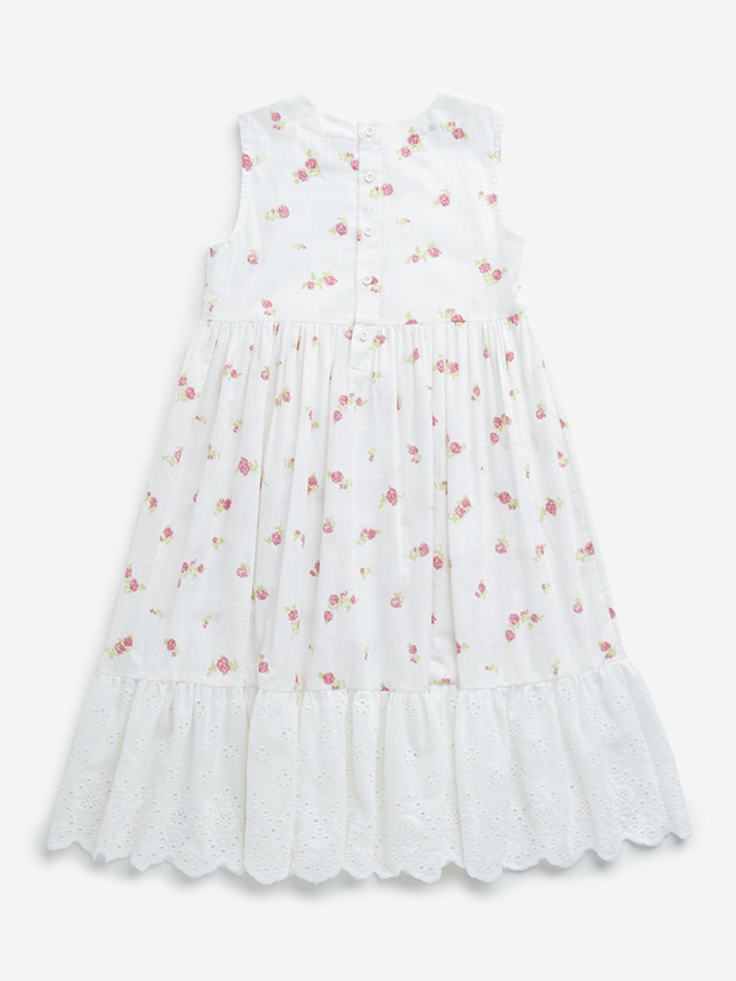 Utsa Kids by Westside White Floral Printed Cotton Tiered Dress