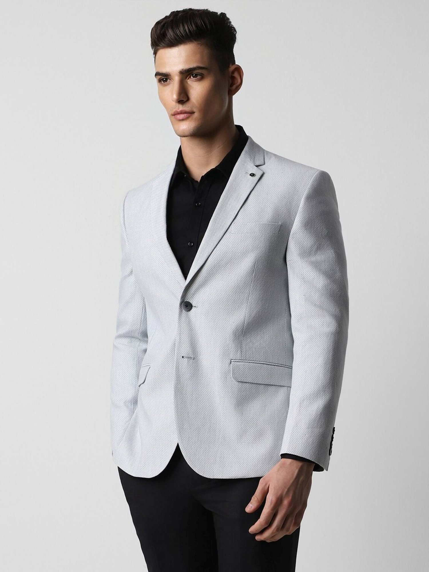 Van Heusen Grey Linen Slim Fit Texture Blazer