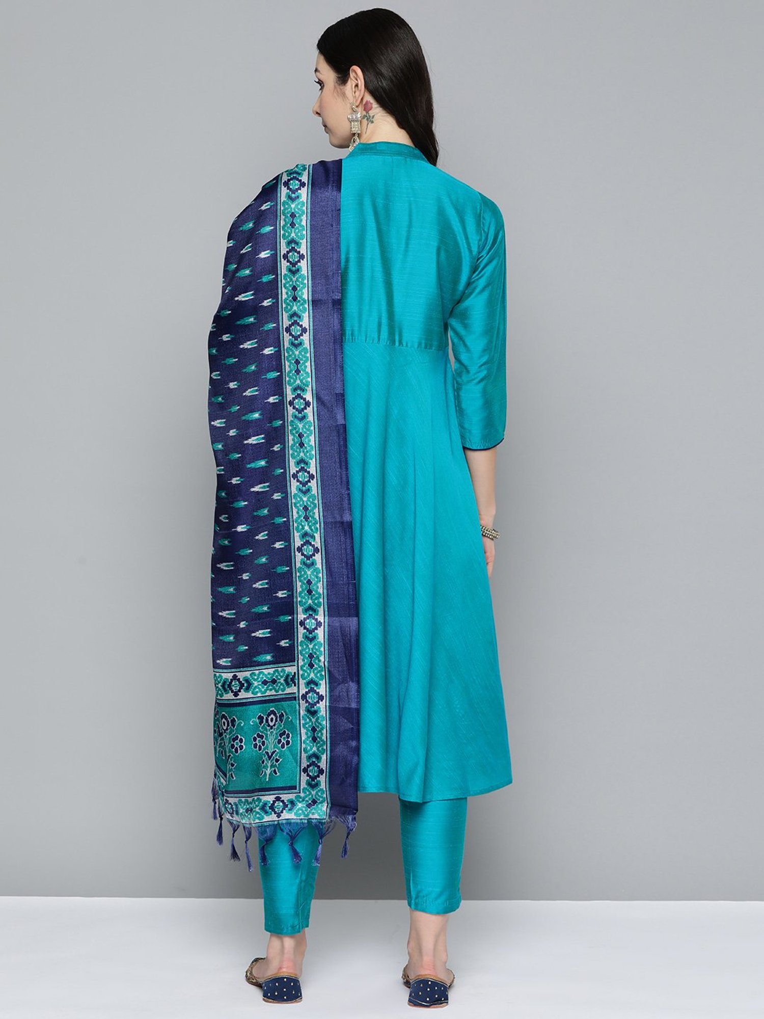 Jompers Blue Embroidered Kurta Pant Set With Dupatta