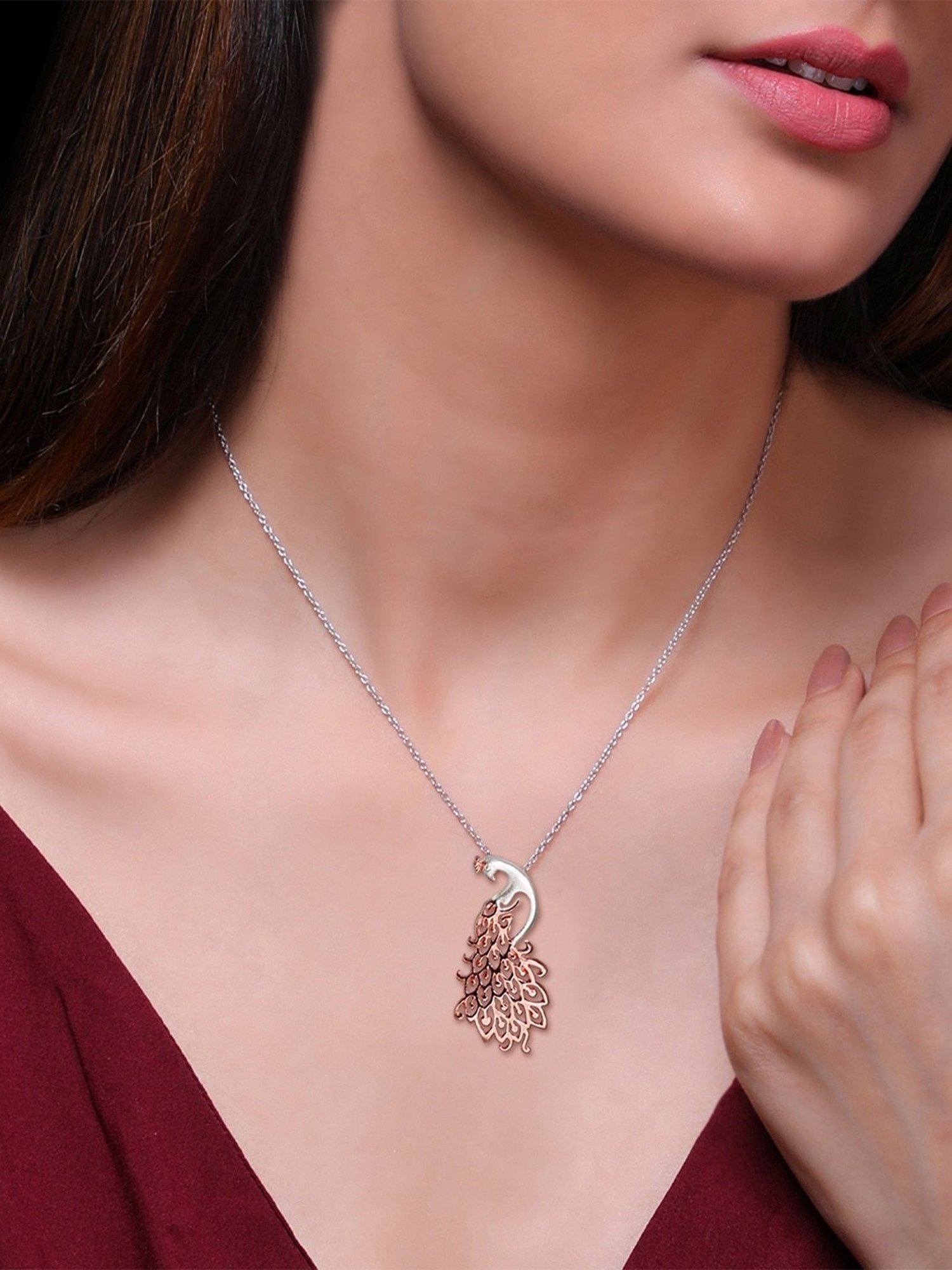 GIVA Anushka's 92.5 Sterling Silver Peacock Pendant with Chain