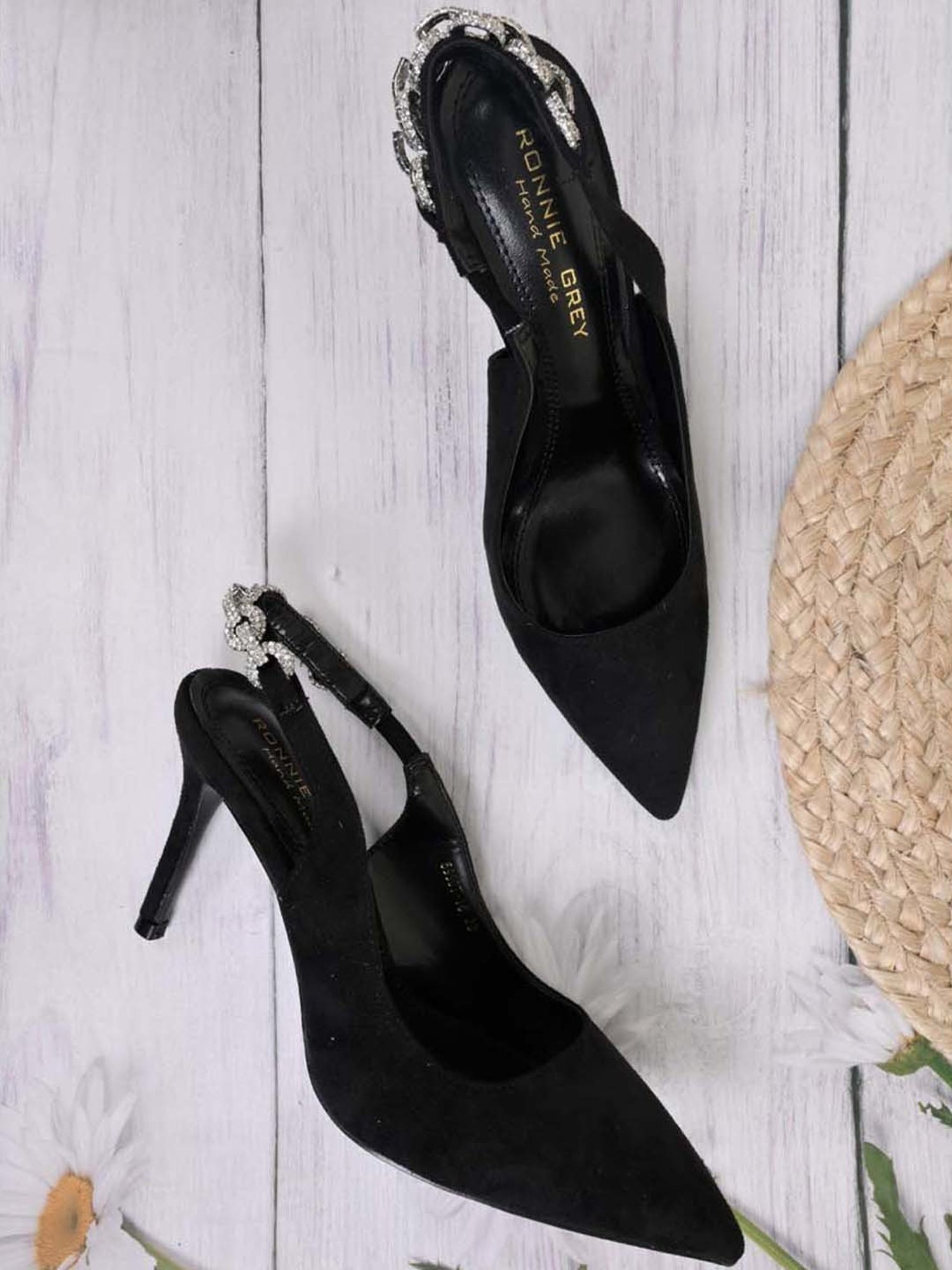 Ronnie Grey Women's Black Sling Back Stilettos