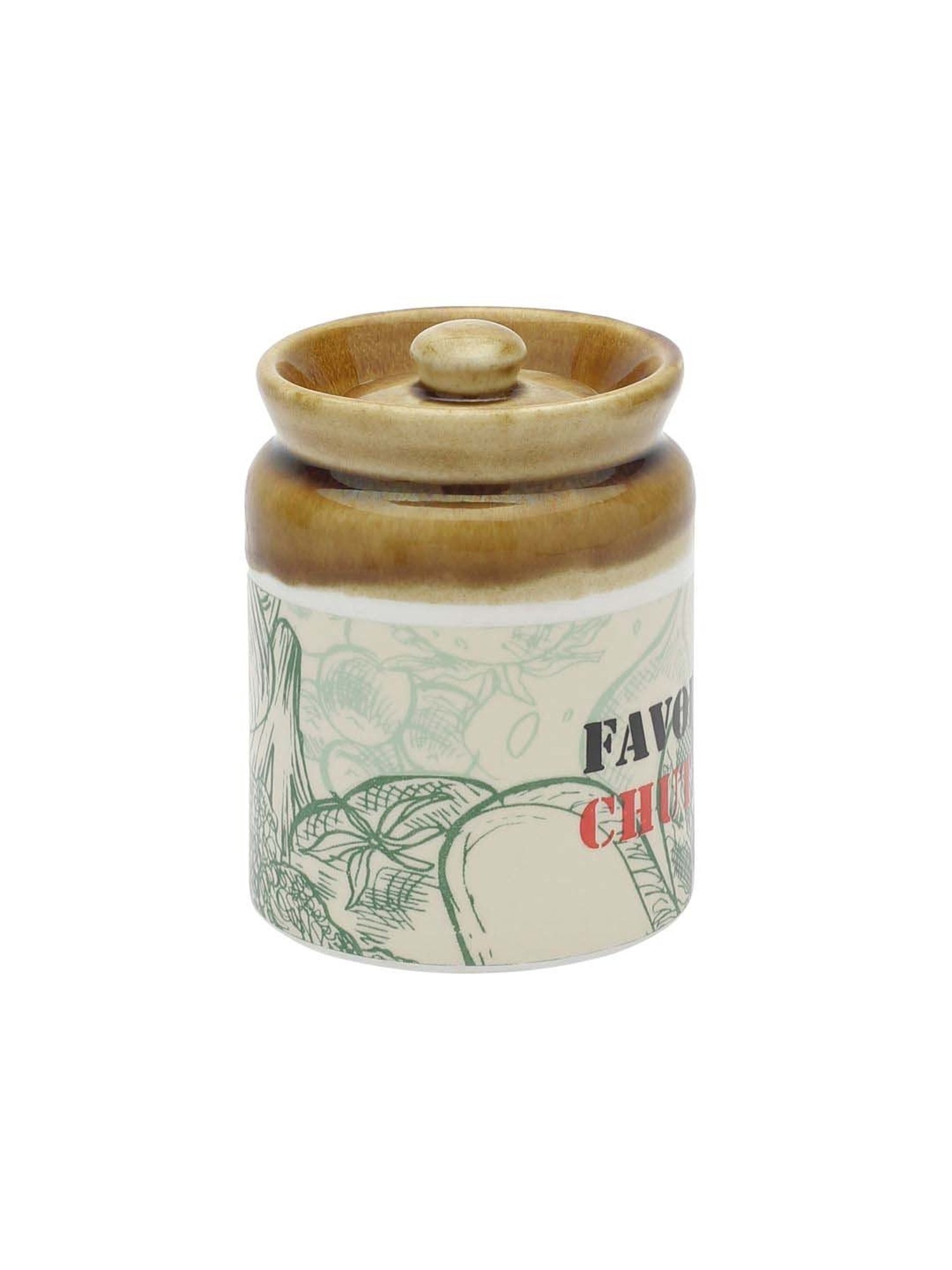 Clay Craft Off-White & Brown Ceramic Pickle Jar (0.35 L)