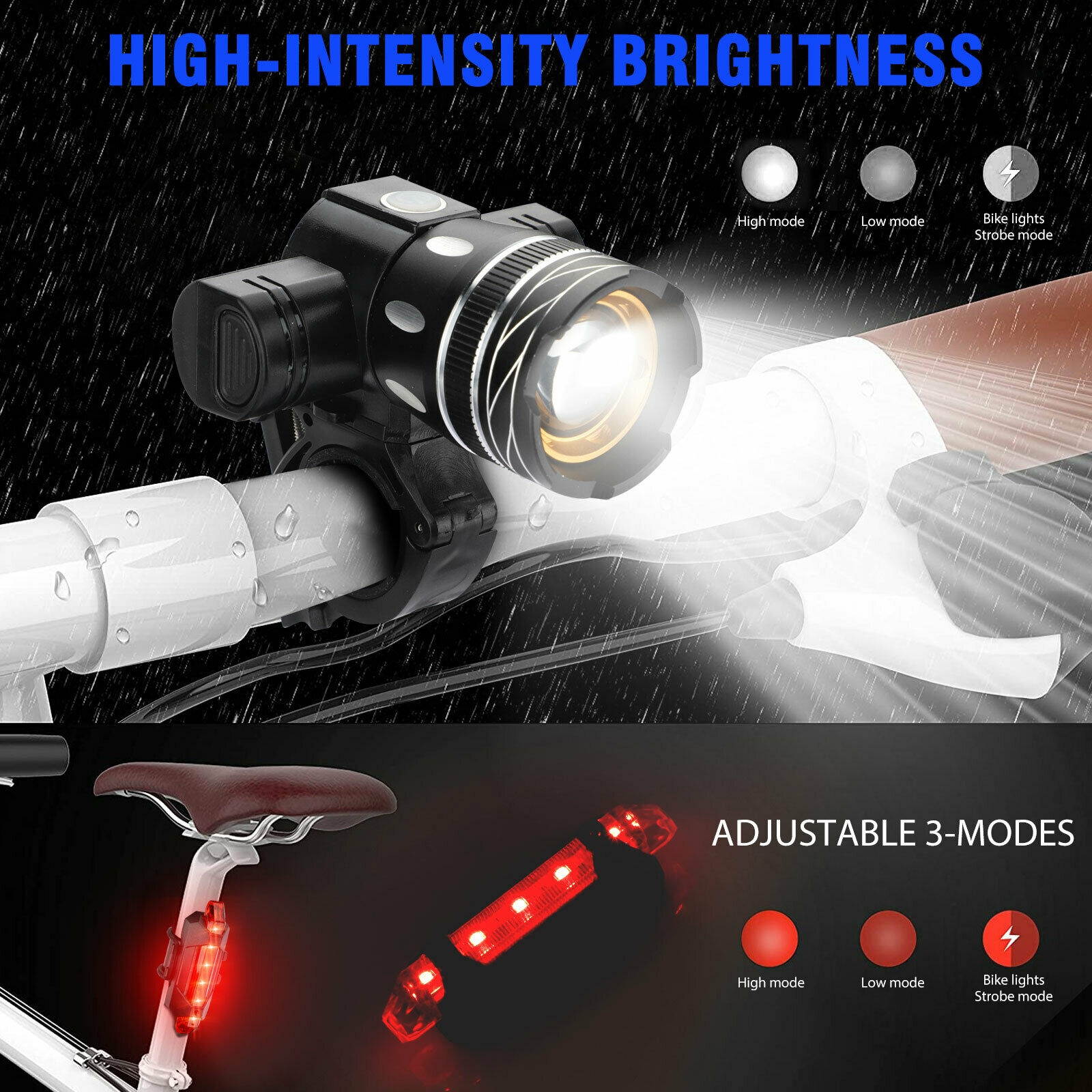 USB Rechargeable LED Bicycle Headlight Bike Head Light Front Rear Lamp Cycling